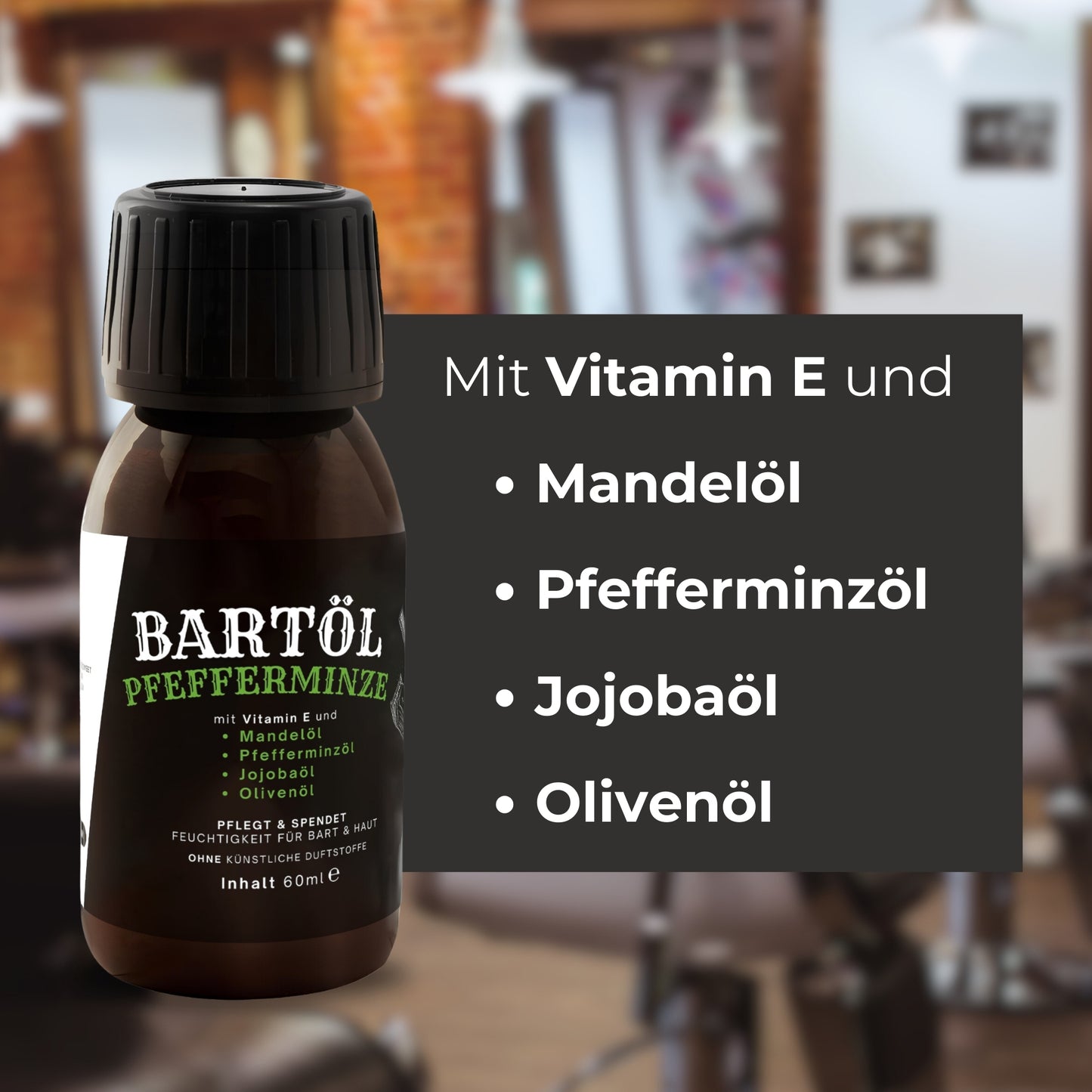 Bartöl Pfefferminze 60 ml Bartpflege mit Jojobaöl, Mandelöl und Olivenöl - Mimaro
