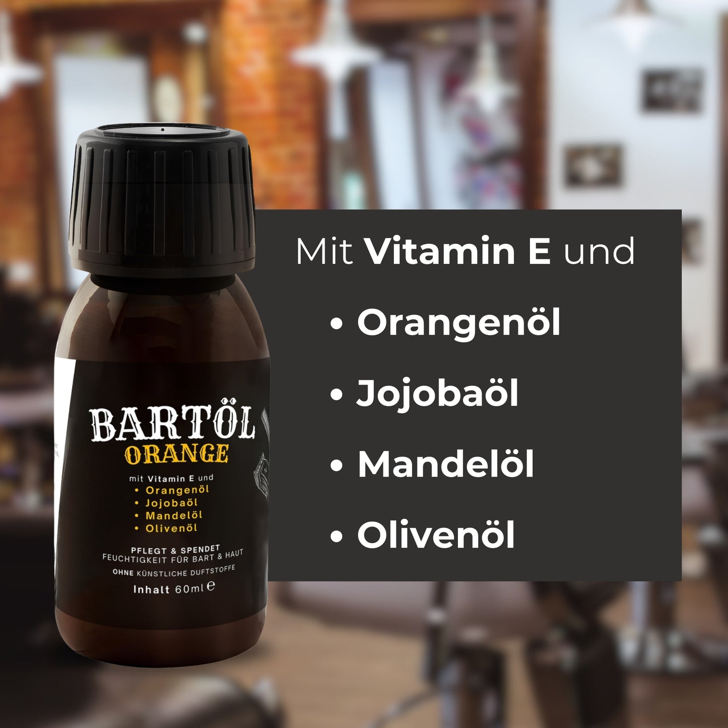 Bartöl Orange 60 ml Bartpflege mit Jojobaöl, Mandelöl und Olivenöl - Mimaro