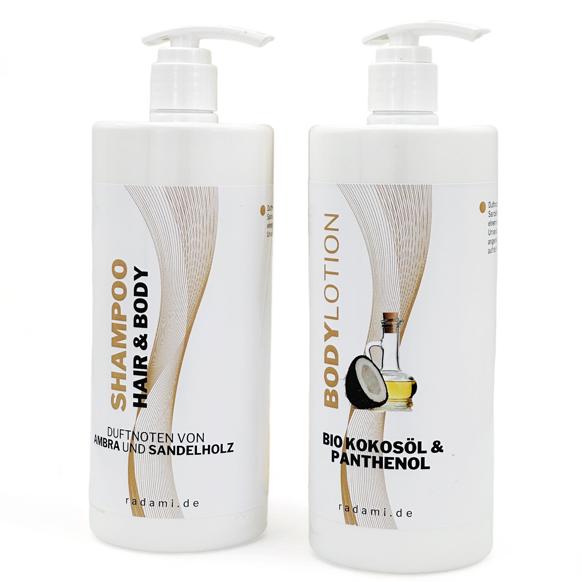 Geschenk Set Geschenkpackung Duschgel Ambra Sandelholz/ Bodylotion Bio Kokosöl 2 x1L - Mimaro