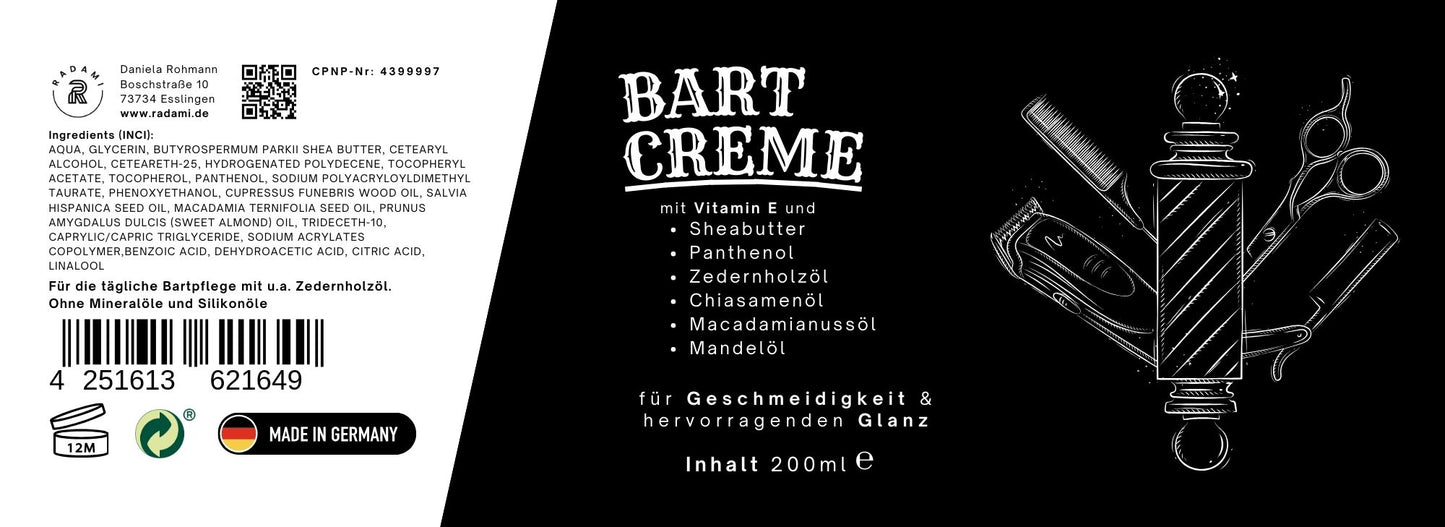 Bartcreme Bartpflege Bart Creme mit Sheabutter und Panthenol 200ml - Mimaro