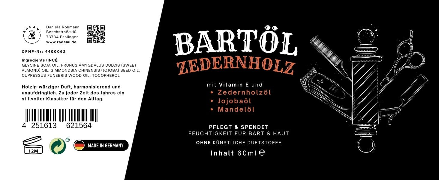 Bartöl Zedernholz 60 ml Bartpflege mit Jojobaöl und Mandelöl - Mimaro