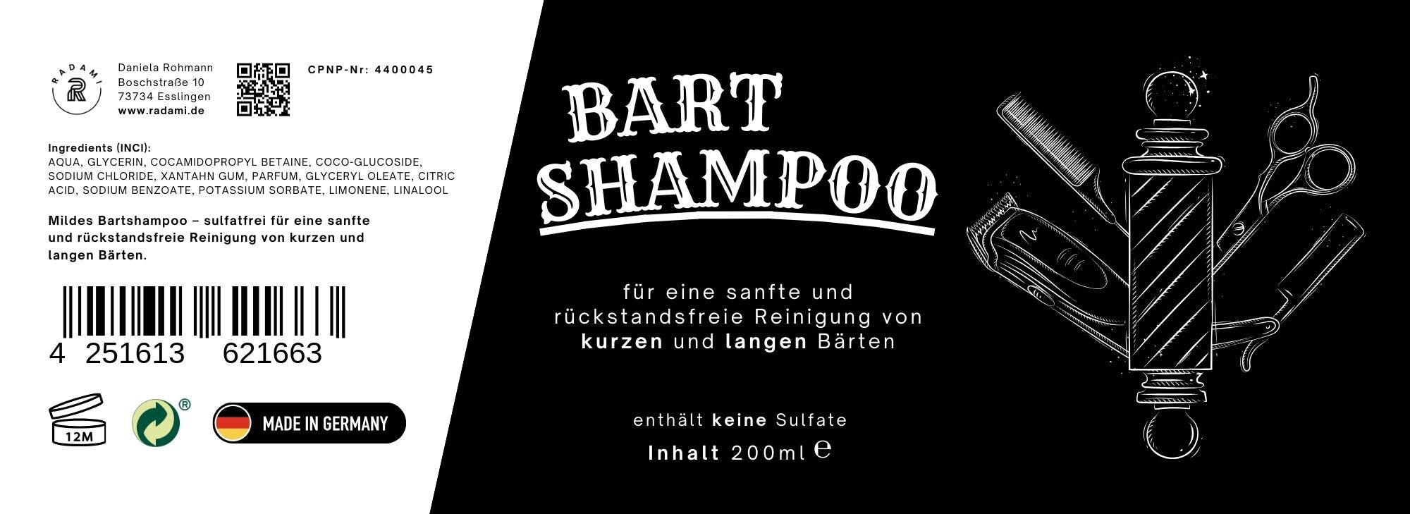 Bartshampoo Bart Shampoo für tägliche Bartpflege 200ml - Mimaro