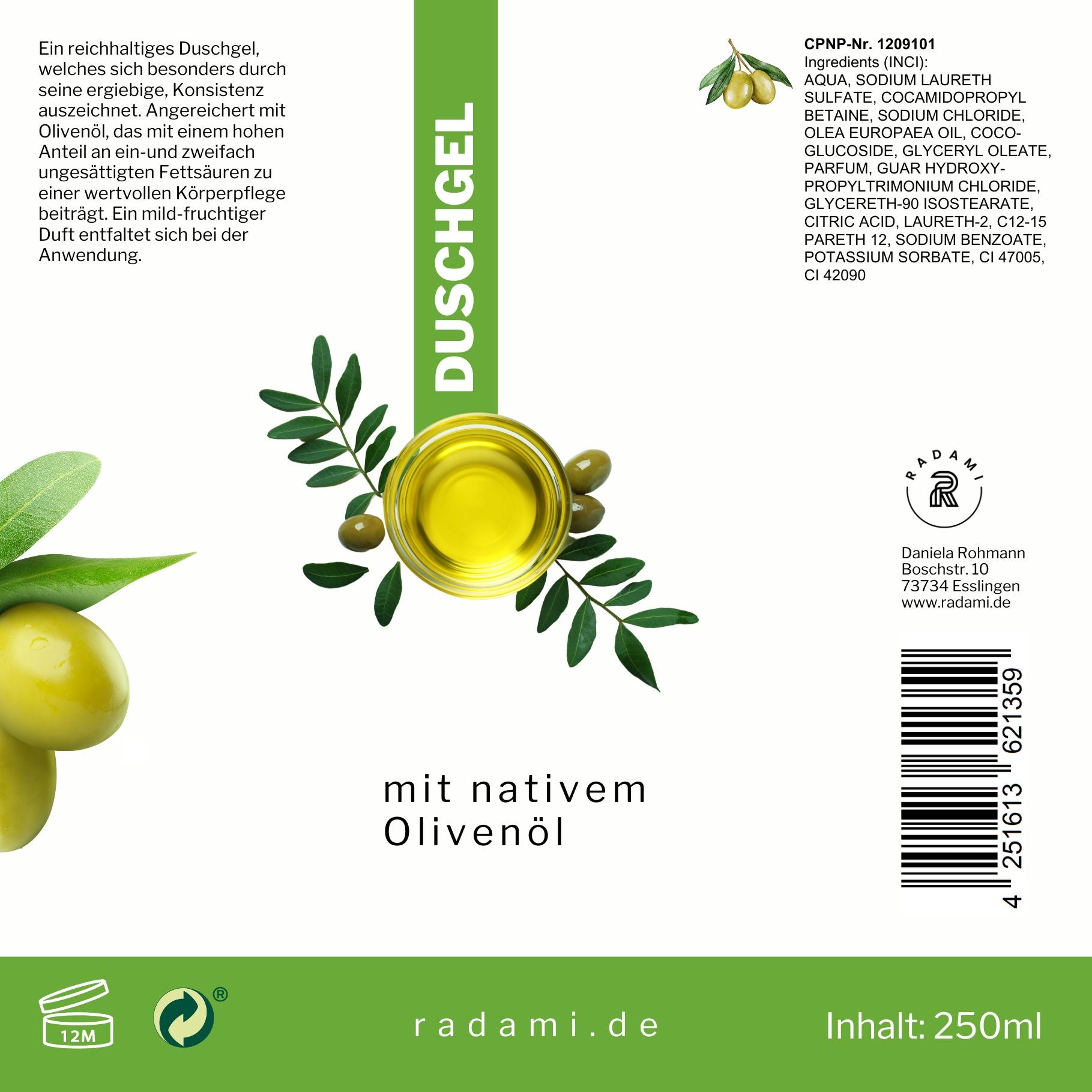 Duschgel mit nativem Olivenöl 250ml - Mimaro