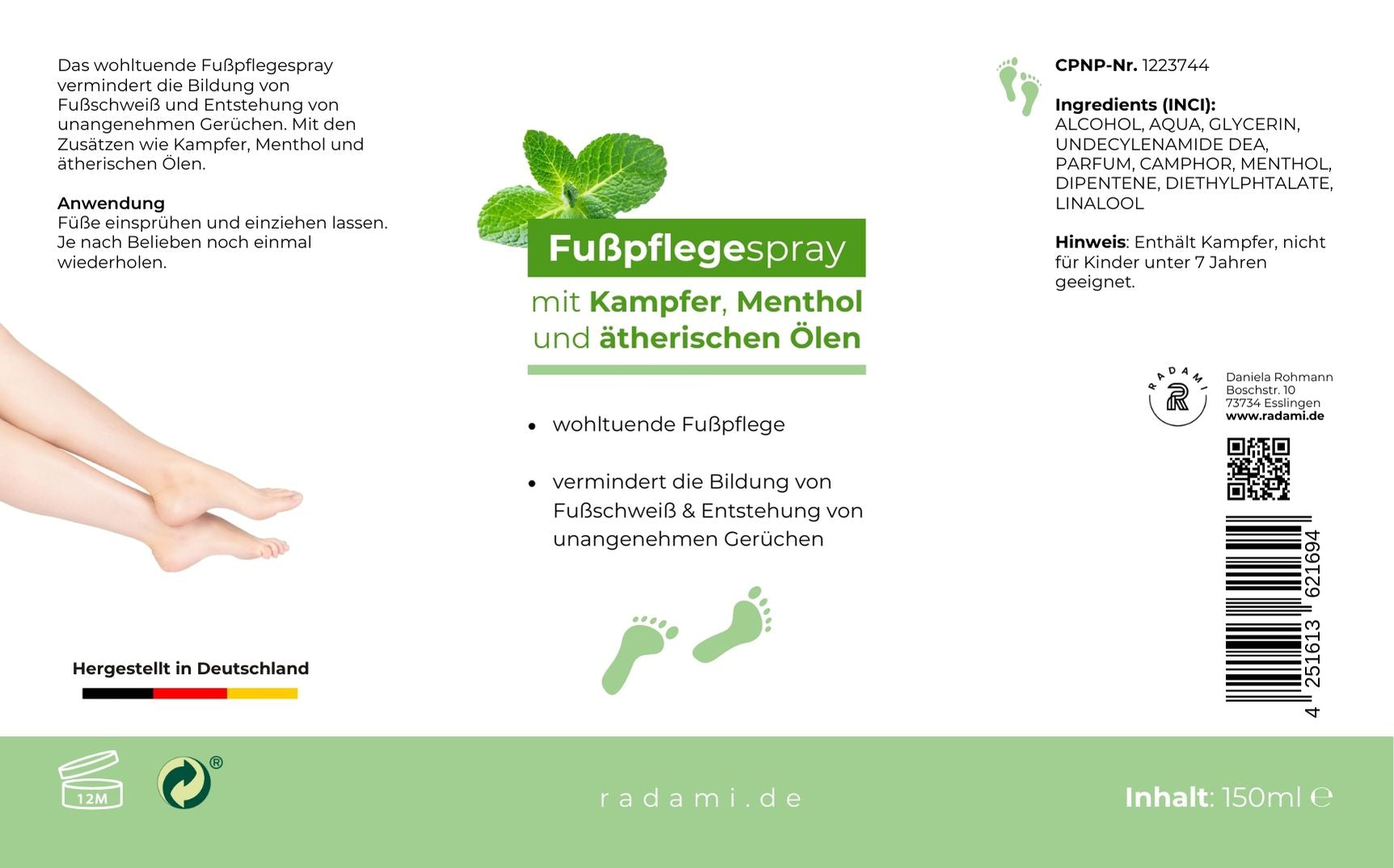 Fußpflege Geschenkbox Fußbad, Fußcreme und Fußspray 3x150ml - Mimaro