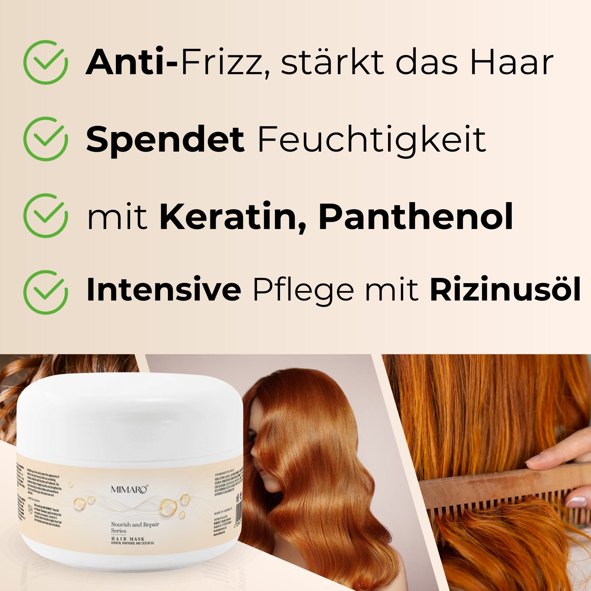 Mimaro® Nourish & Repair Haar Maske – mit edlen Kaschmir-Extrakt & Pro-Vitamin B5 – silikonfrei – 200 ml - Mimaro