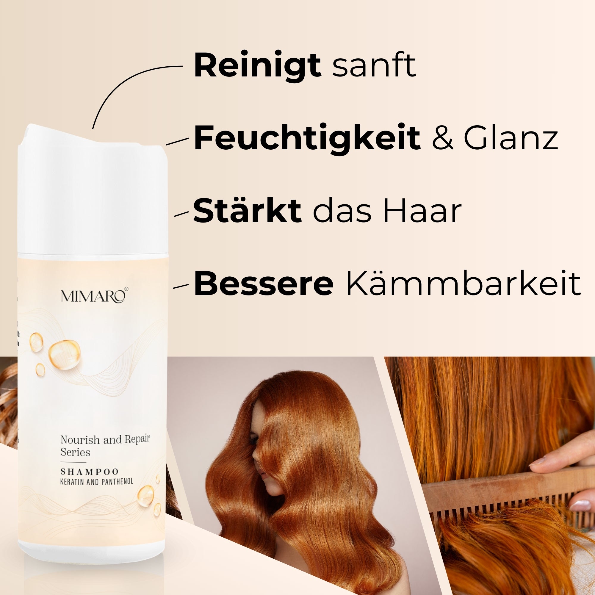 Mimaro® Nourish & Repair Shampoo – mit Kaschmir Extrakt & Pro-Vitamin B5 – für seidigen Glanz – silikonfrei – 130 ml - Mimaro