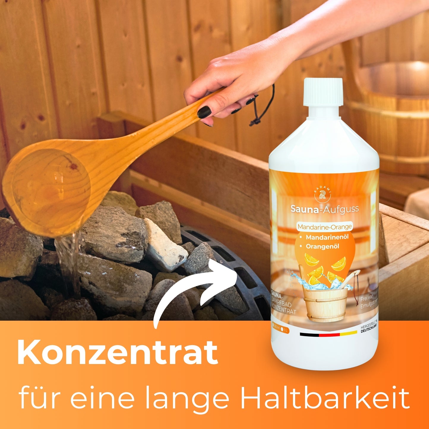Saunaduft Saunaaufguss Sauna Duft Konzentrat Mandarine Orange 1L