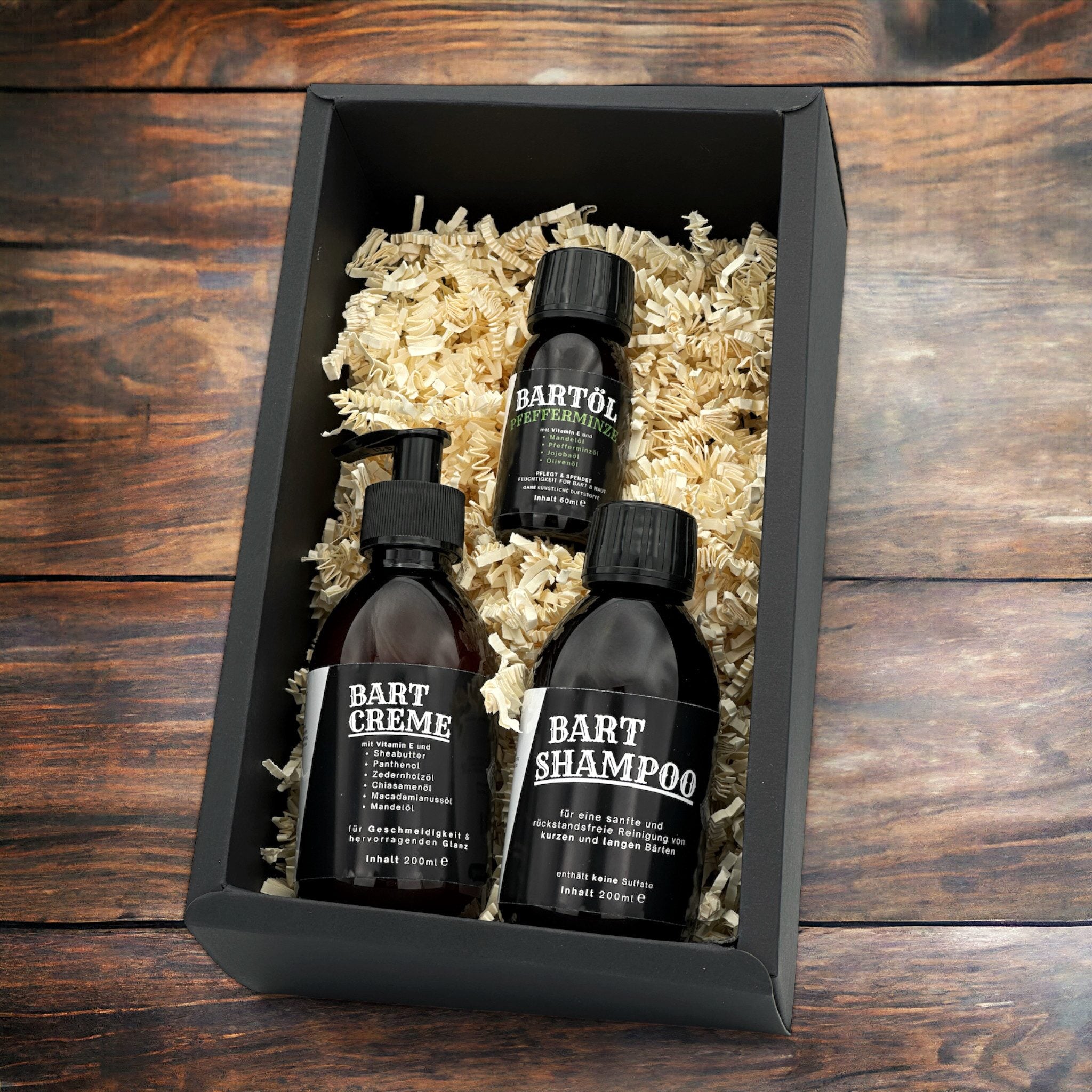 Bartpflege Geschenkbox – Bartshampoo, Bartcreme &amp; Bartöl Zedernholz