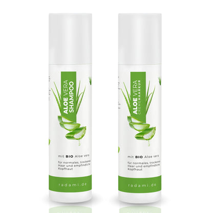 Aloe Vera Set Shampoo und Cremehaarkur Bio Aloe vera für trockenes Haar und empfindliche Kopfhaut jeweils 250 ml - Mimaro