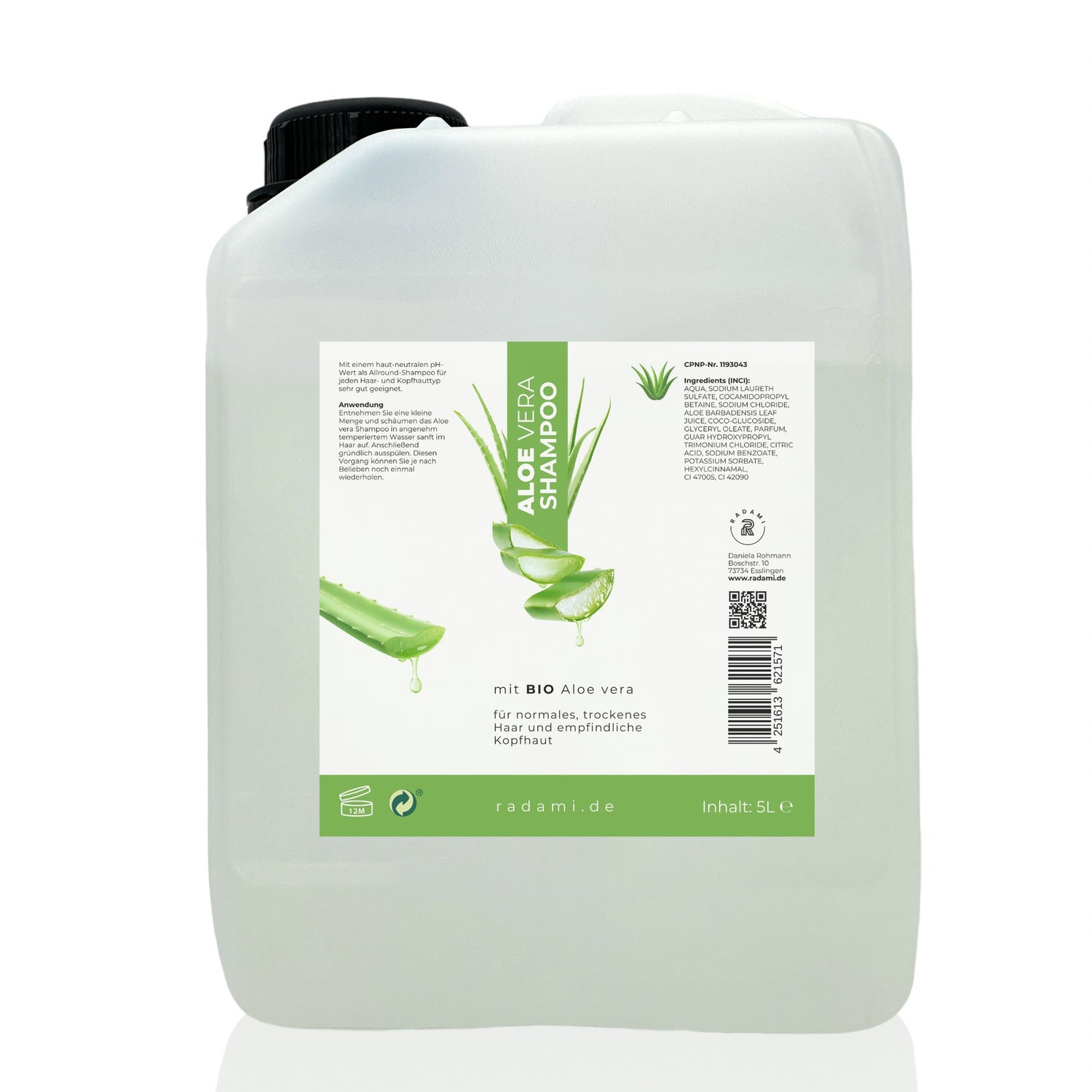 Aloe Vera Shampoo Bio AloeVera für trockenes Haar und empfindliche Kopfhaut 5 Liter - Mimaro