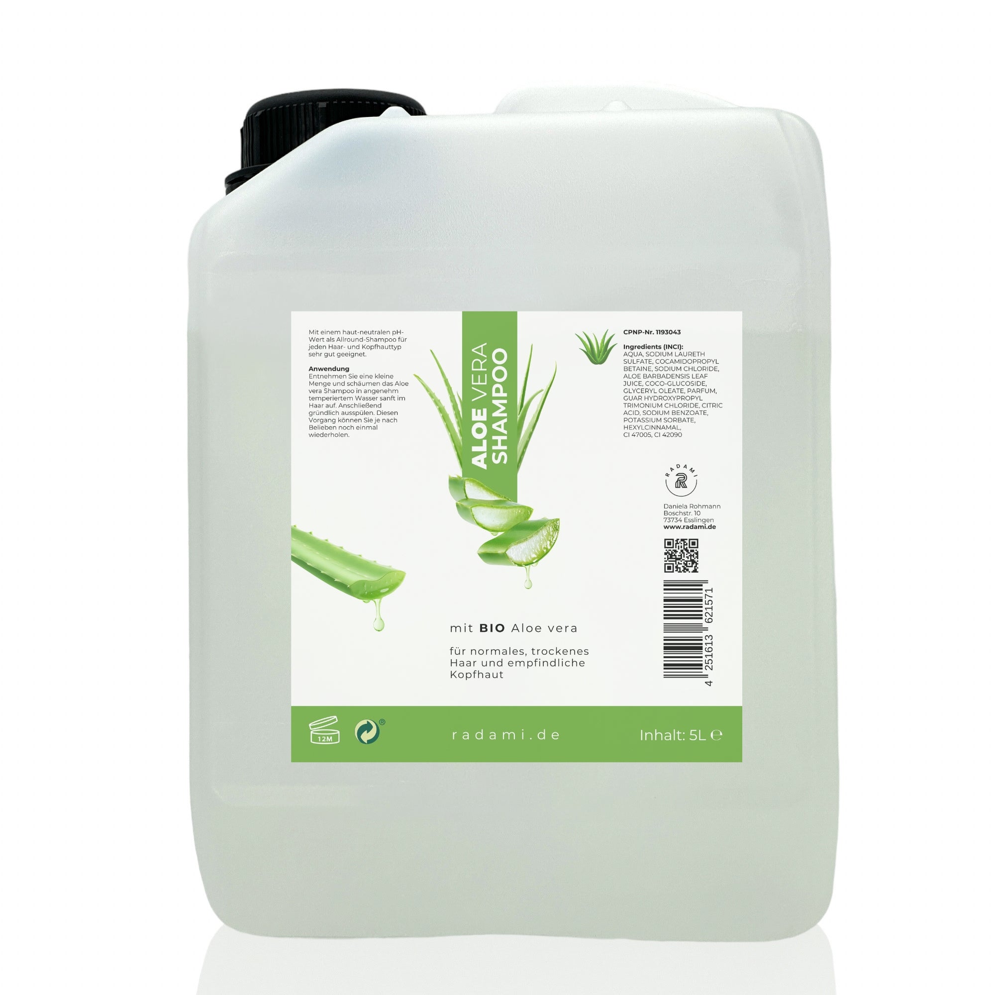 Aloe Vera Shampoo Bio AloeVera für trockenes Haar und empfindliche Kopfhaut 5 Liter - Mimaro