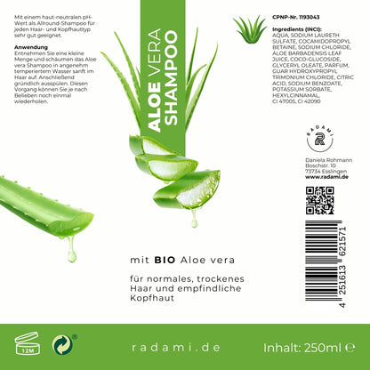 Aloe Vera Set Shampoo und Cremehaarkur Bio Aloe vera für trockenes Haar und empfindliche Kopfhaut jeweils 250 ml - Mimaro