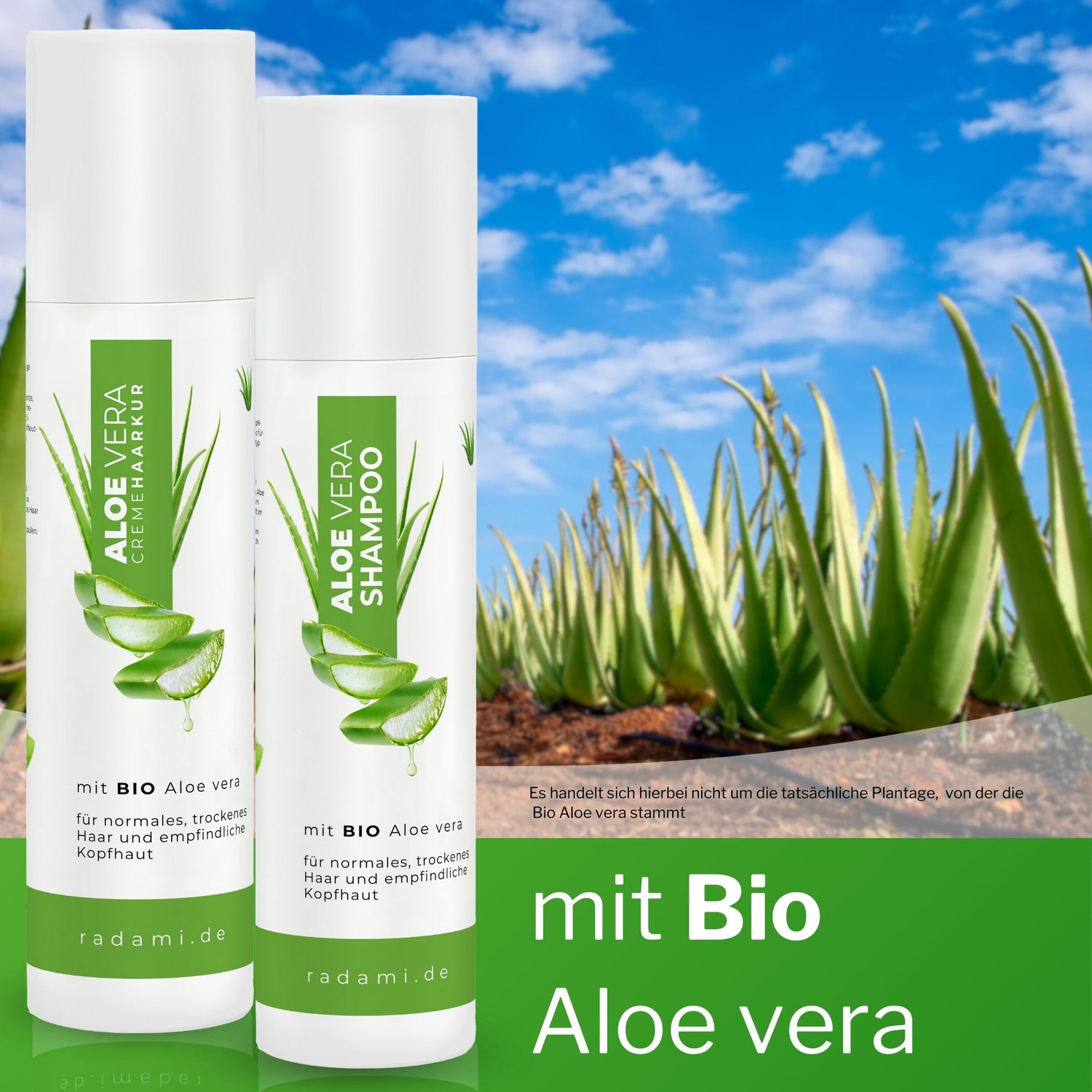 Aloe Vera Set Shampoo und Cremehaarkur Bio Aloe vera für trockenes Haar und empfindliche Kopfhaut jeweils 250 ml - Mimaro