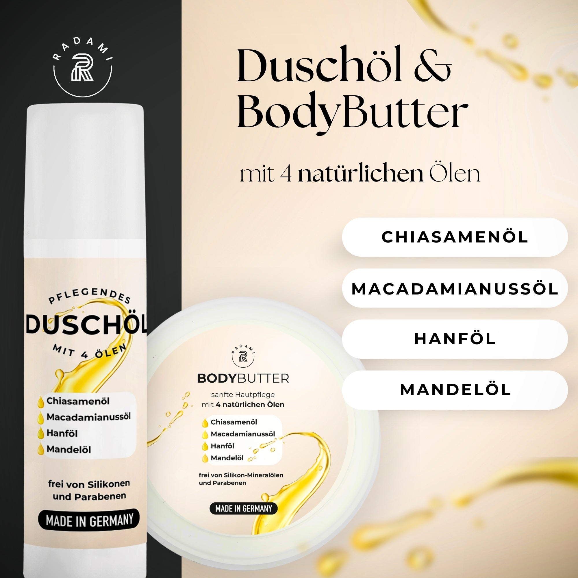 Duschöl Bodybutter Pflege SET Duschbad je150ml - Mimaro