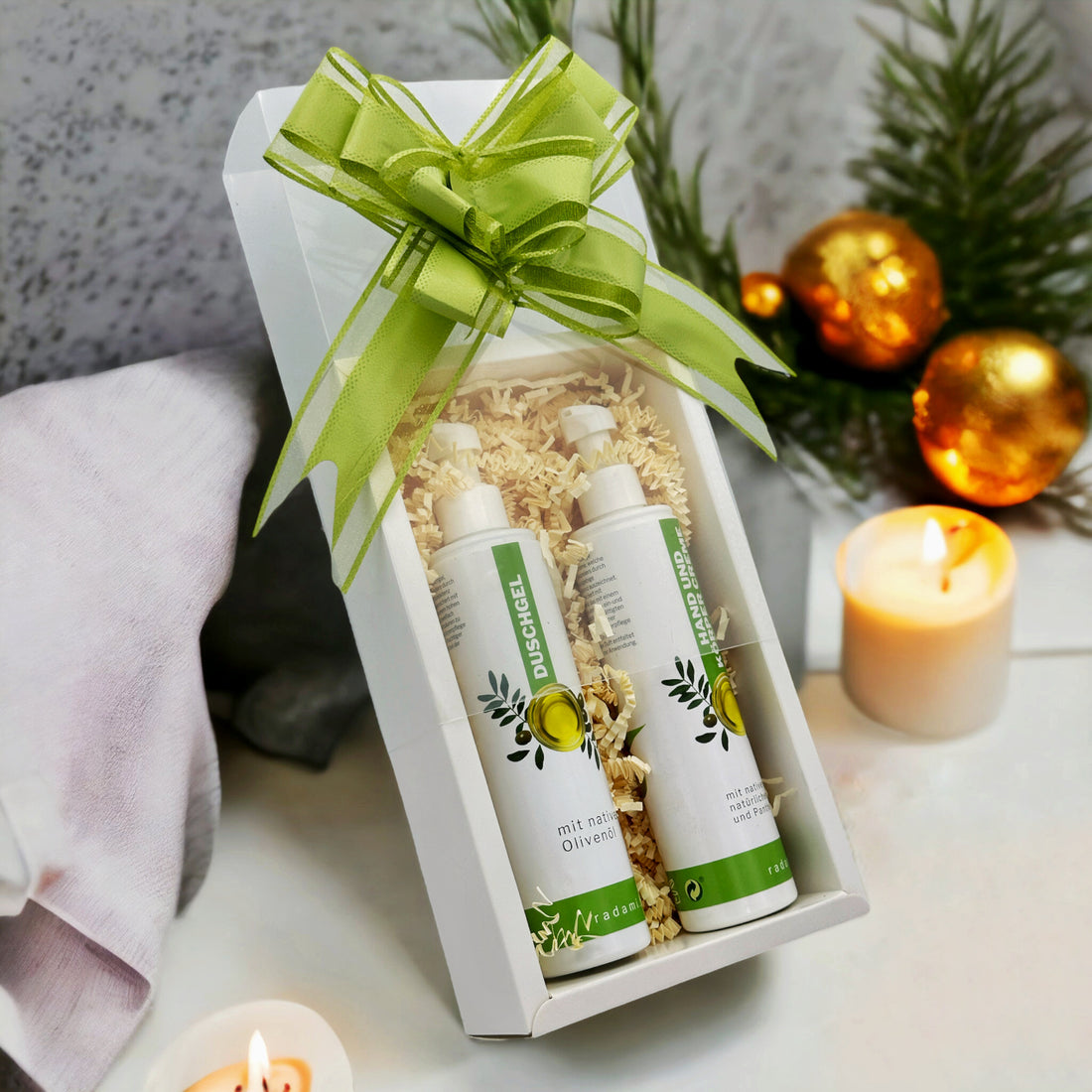Geschenkbox Geschenk Set Box Pflegeset mit nativem Olivenöl Körpercreme / Duschgel - Mimaro