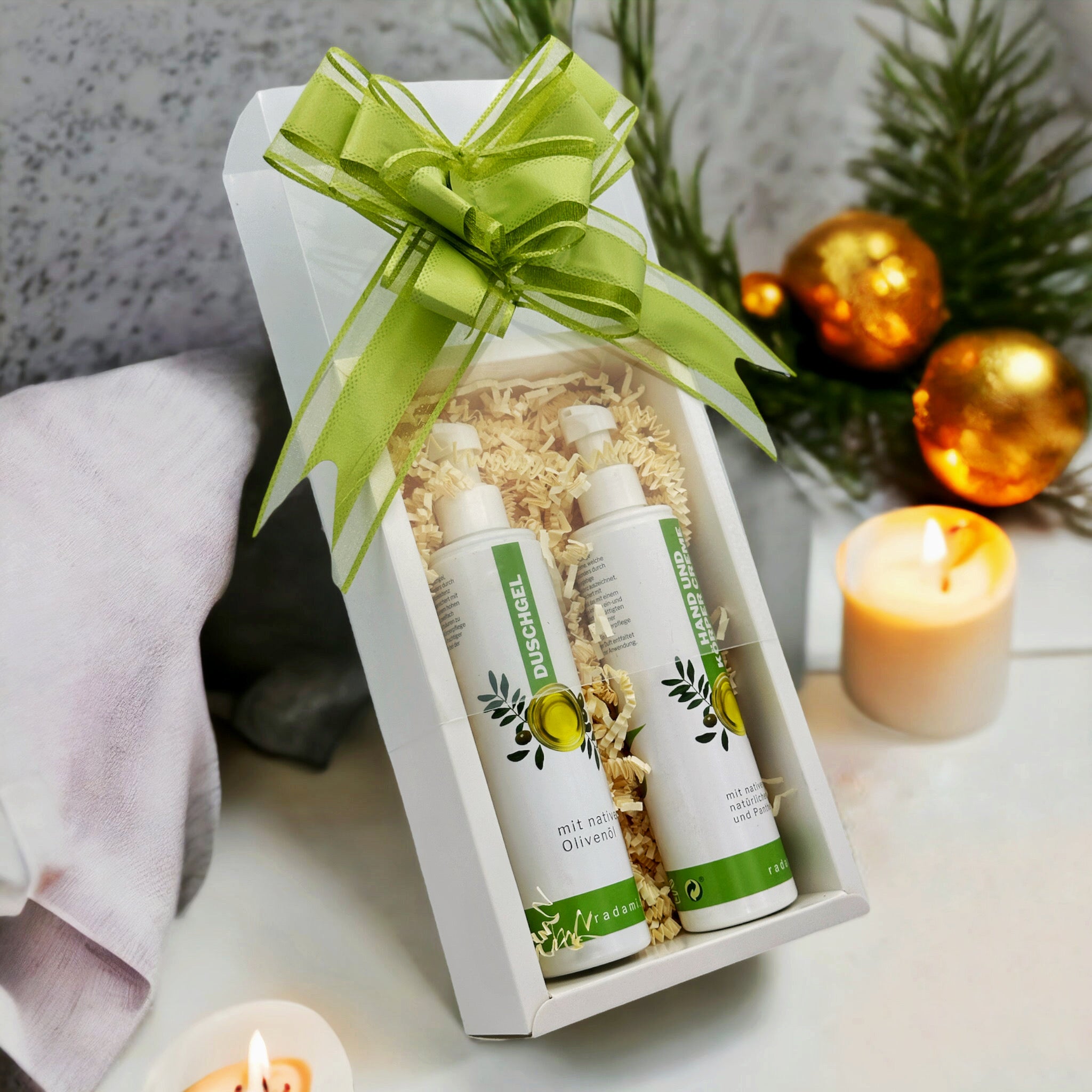 Geschenkbox Geschenk Set Box Pflegeset mit nativem Olivenöl Körpercreme / Duschgel - Mimaro