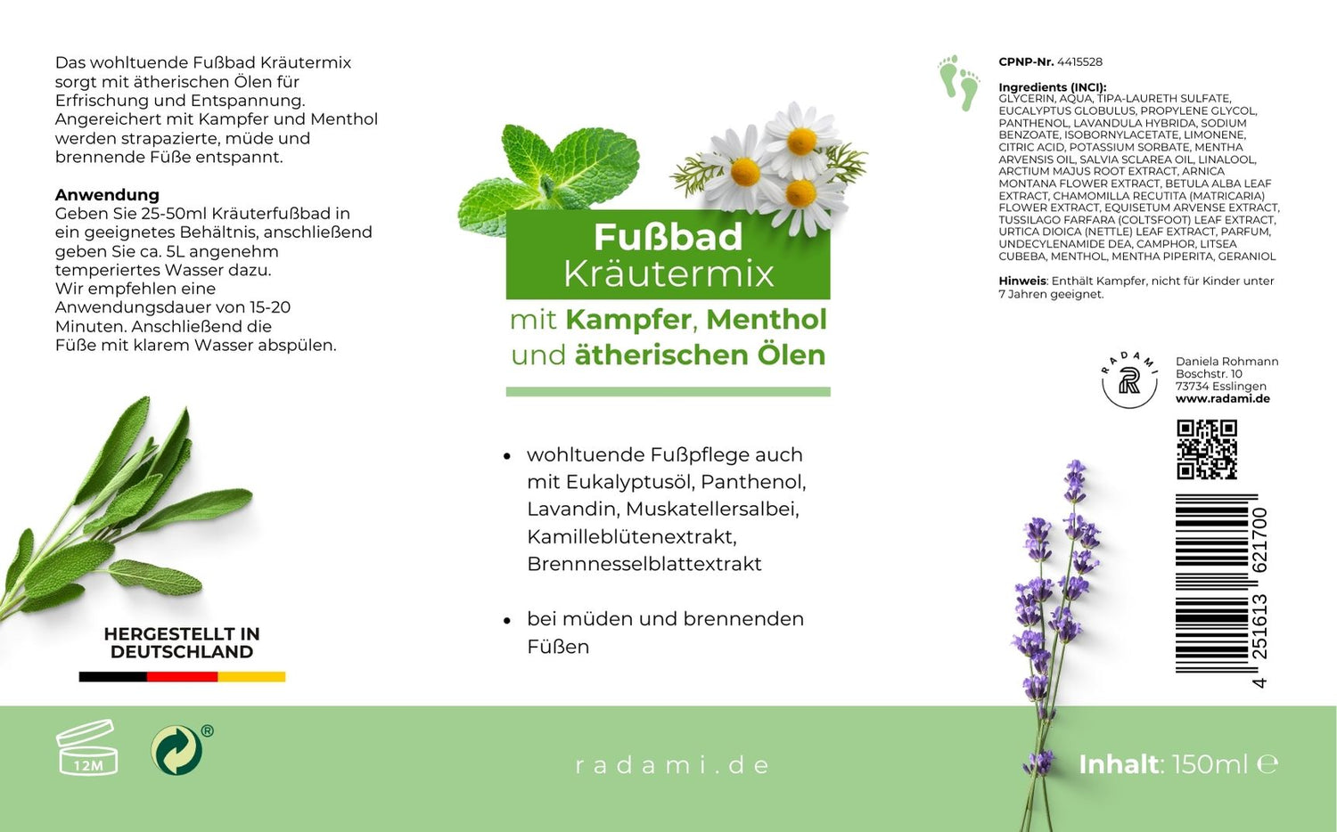 Fußbad Badezusatz für Fußbäder Kräutermix 150ml - Mimaro