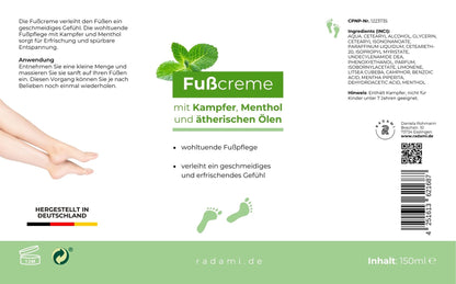 Fußcreme Fußpflege Creme mit ätherischen Ölen 150ml - Mimaro