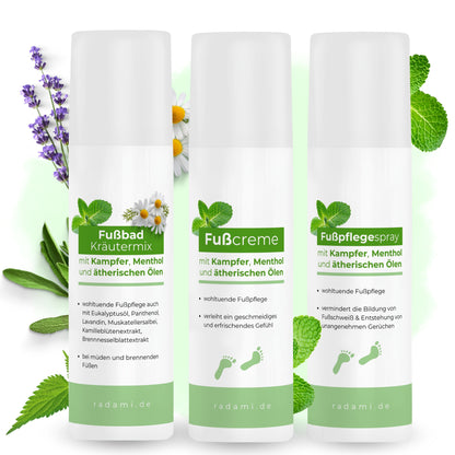 Fußpflege Fußbad, Fußcreme und Fußspray  3x150ml