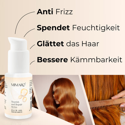Mimaro® Nourish &amp; Repair Haaröl – Arganöl, Mandelöl, Kaschmir Extrakt gegen Frizz und Austrocknen - Mimaro
