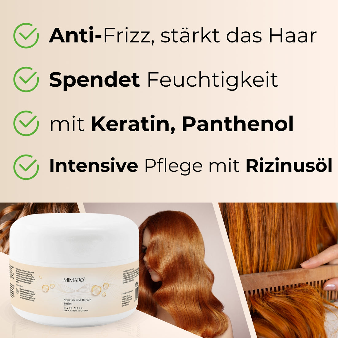 Mimaro® Nourish &amp; Repair Haar Maske – mit edlen Kaschmir-Extrakt &amp; Pro-Vitamin B5 – silikonfrei – 200 ml - Mimaro