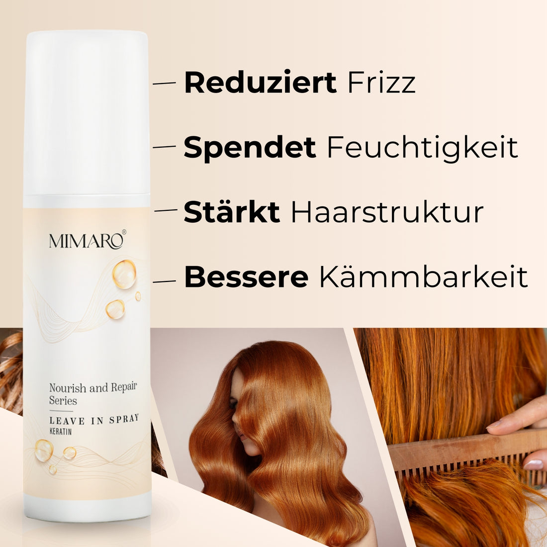 Mimaro® Nourish &amp; Repair LEAVE IN Spray – Haarpflege Glanz &amp; strukturierte Spitzen  silikonfrei – 130 ml - Mimaro