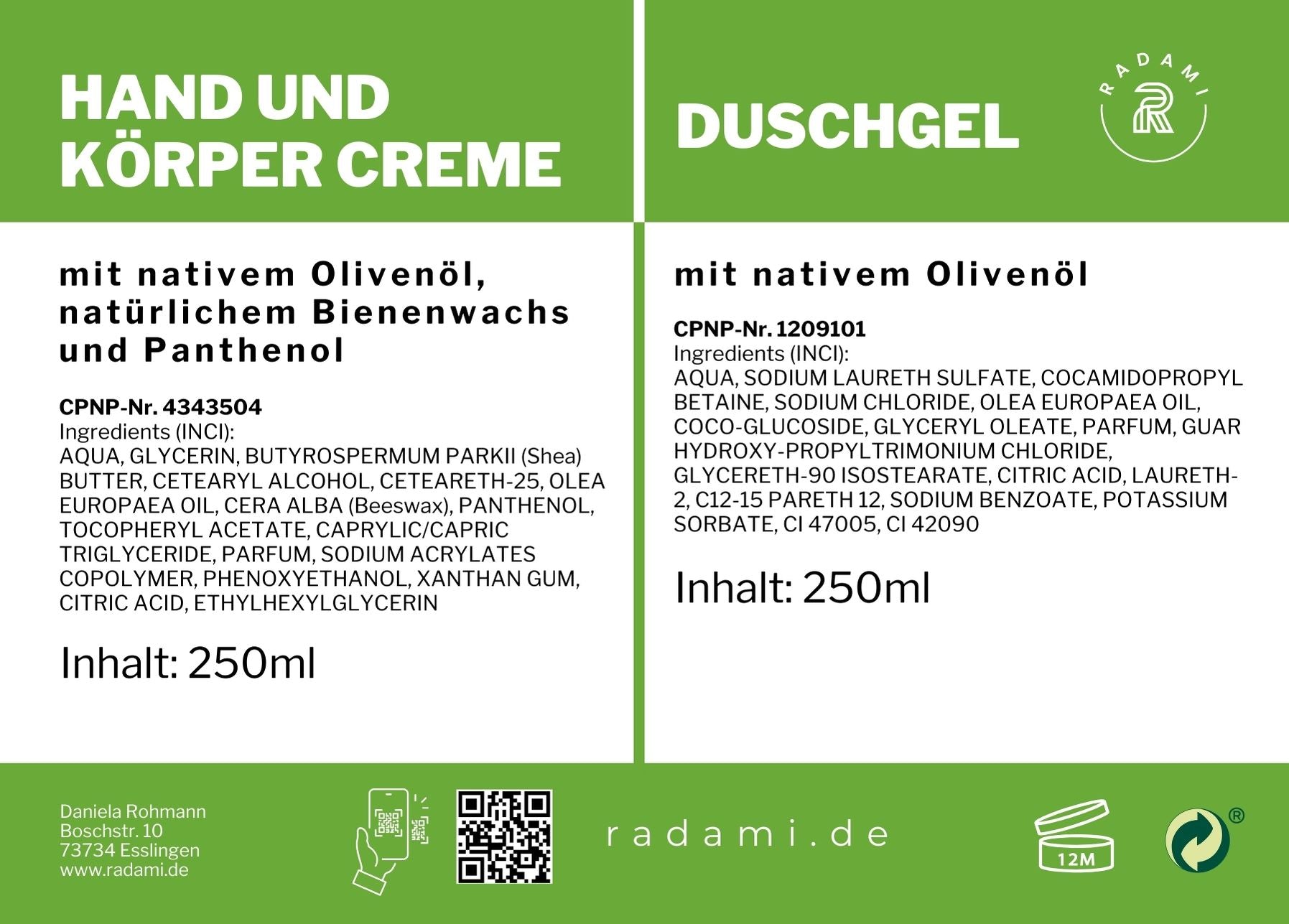 Geschenkbox Geschenk Set Box Pflegeset mit nativem Olivenöl Körpercreme / Duschgel - Mimaro