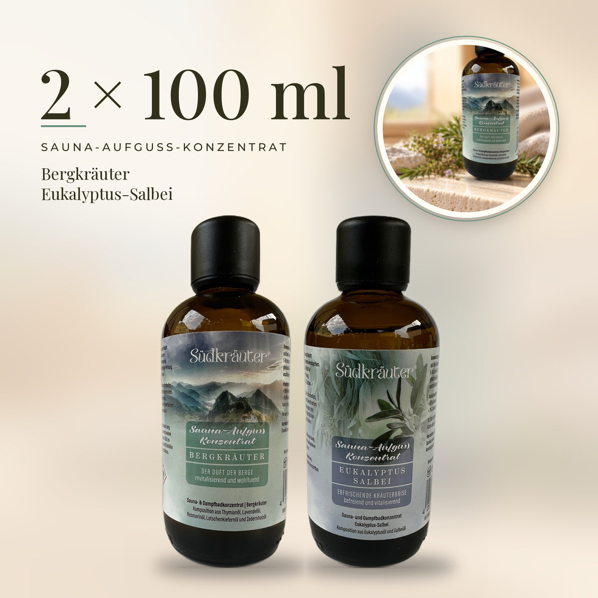 Saunaaufguss Set Bergkräuter &amp; Eukalyptus-Salbei | 2 x 100 ml