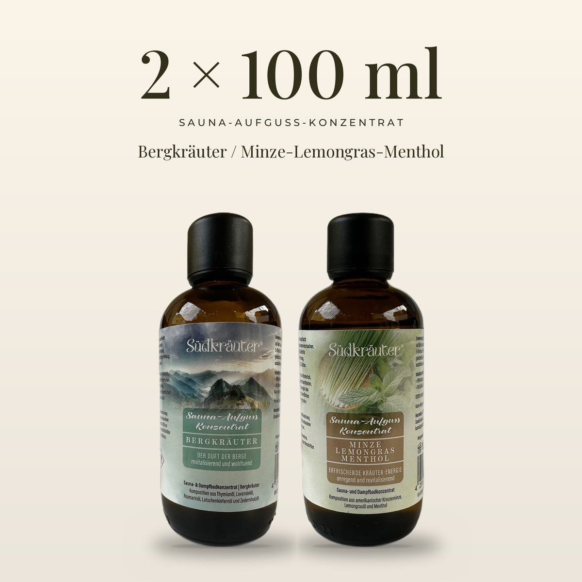 Saunaaufguss Set Bergkräuter &amp; Minze-Lemongras | 2 x 100 ml