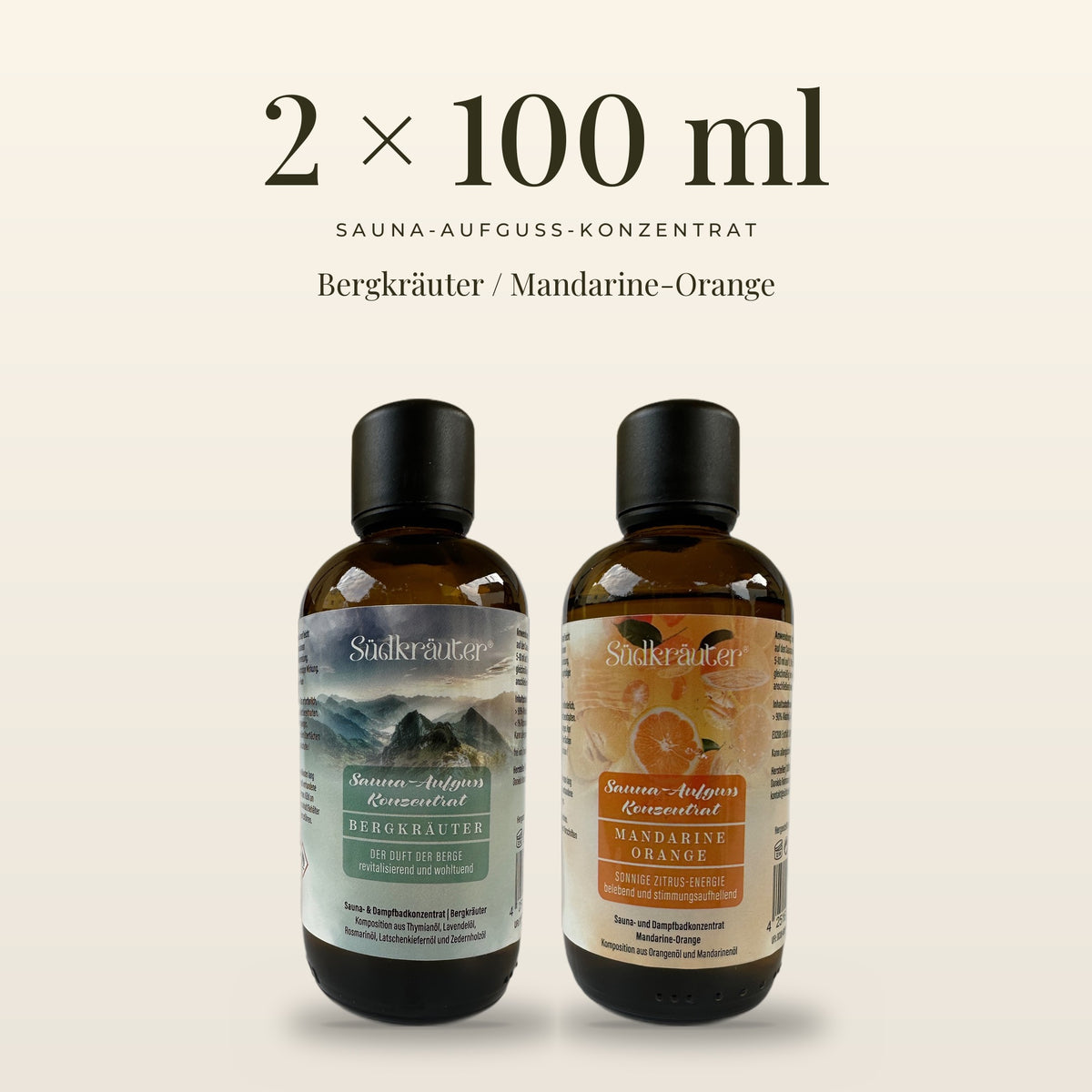 Saunaaufguss Set Bergkräuter &amp; Mandarine-Orange | 2 x 100 ml