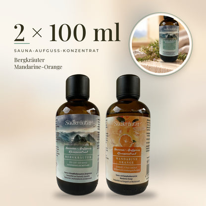 Saunaaufguss Set Bergkräuter &amp; Mandarine-Orange | 2 x 100 ml