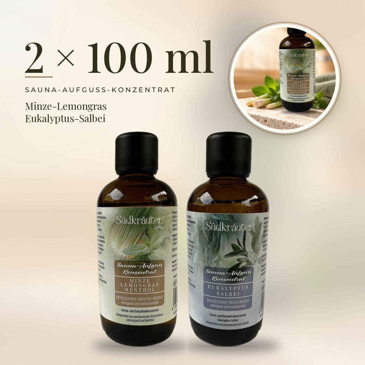 Saunaaufguss Set Minze-Lemongras &amp; Eukalyptus-Salbei | 2 x 100 ml