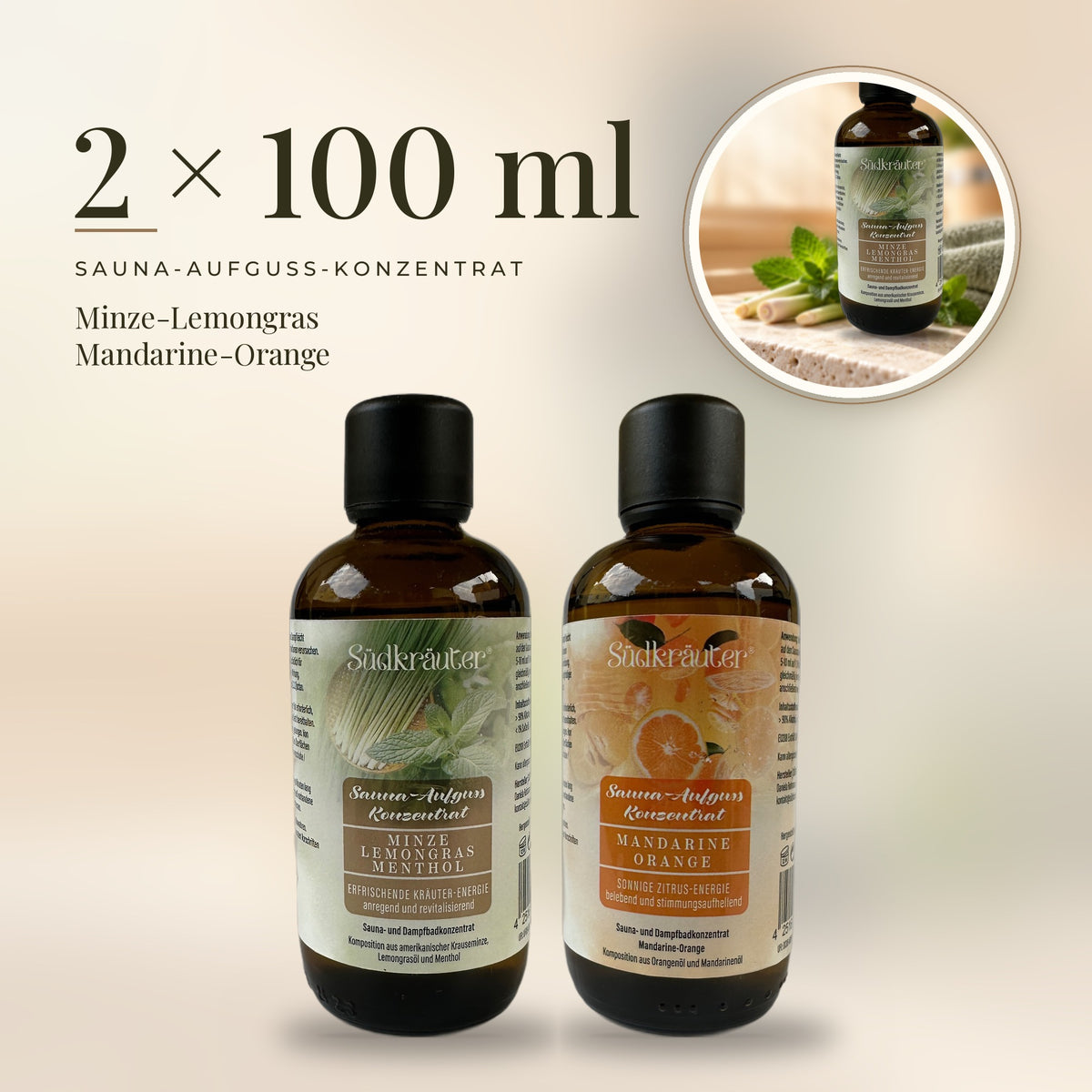 Saunaaufguss Set Minze-Lemongras &amp; Mandarine-Orange | 2 x 100 ml