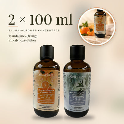 Saunaaufguss Set Mandarine-Orange &amp; Eukalyptus-Salbei | 2 x 100 ml