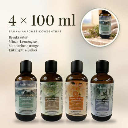 Saunaaufguss Set mit allen 4 Düften | 4 x 100 ml